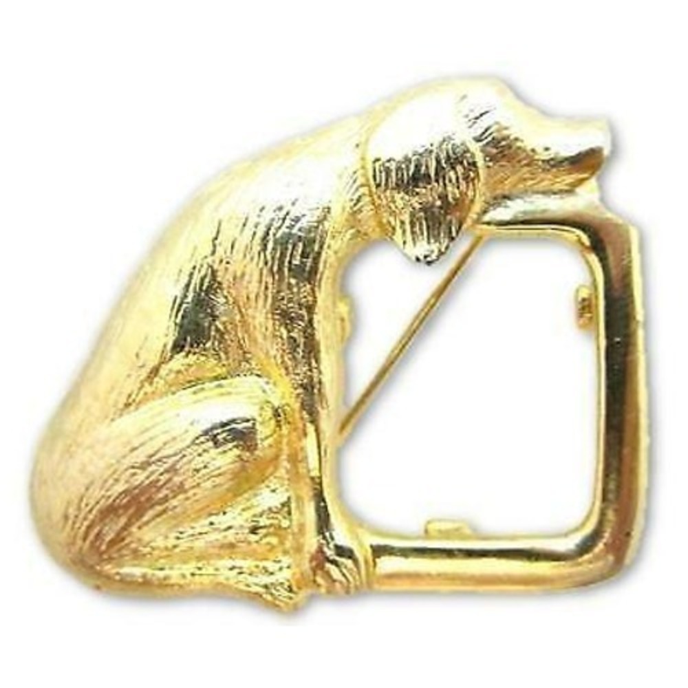 Vintage Gold Plated Puppy DOG Love Photo Picture Frame Pin Brooch